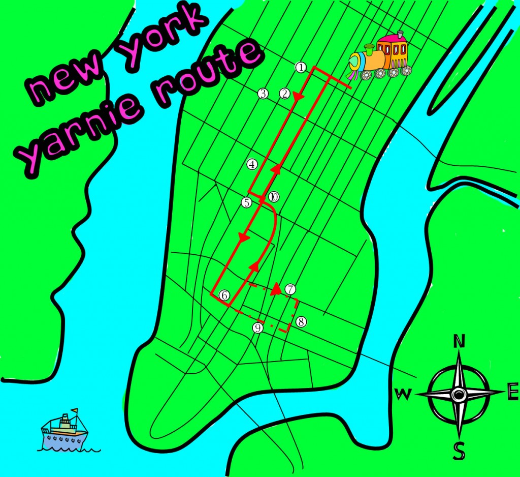 Map of favorite yarn shops in Manhattan, New York City