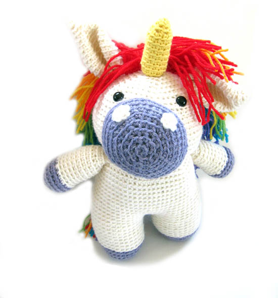 adorable crochet unicorn with rainbow mane