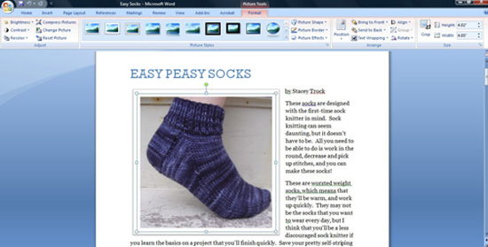 Formatting a sock pattern
