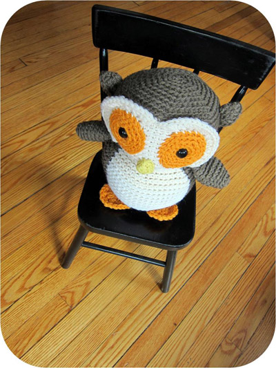 Crocheted owl in chair
