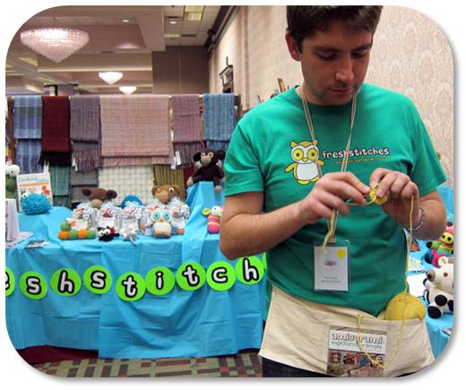Tim crocheting at Pittsburgh Knit and crochet festival