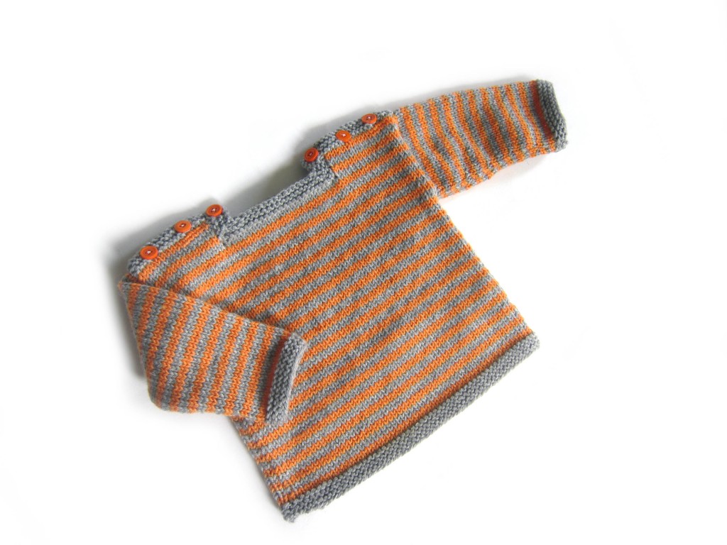 striped baby sweater by FreshStitches grey & orange