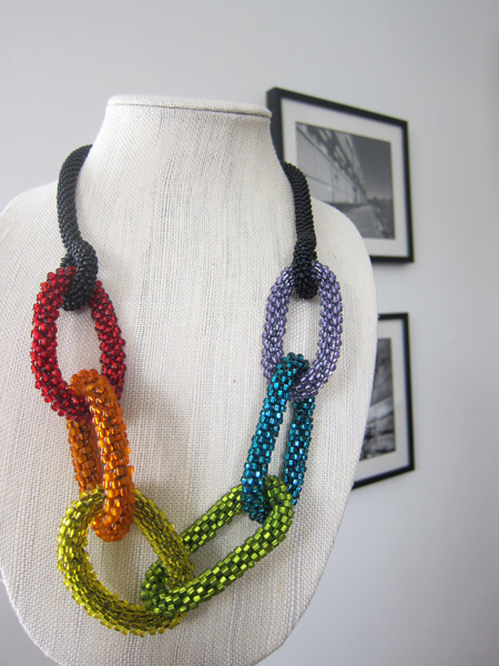 rainbow bead crochet necklace