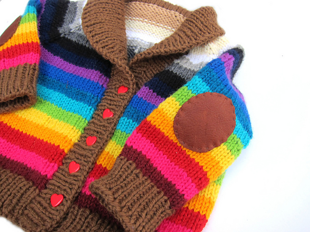 rainbow sweater with heart buttons from FreshStitches