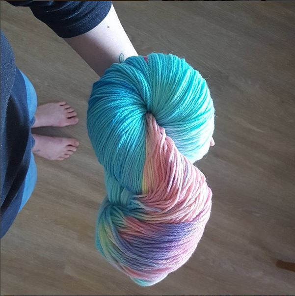 variegated skein dyed with Wilton icing dye